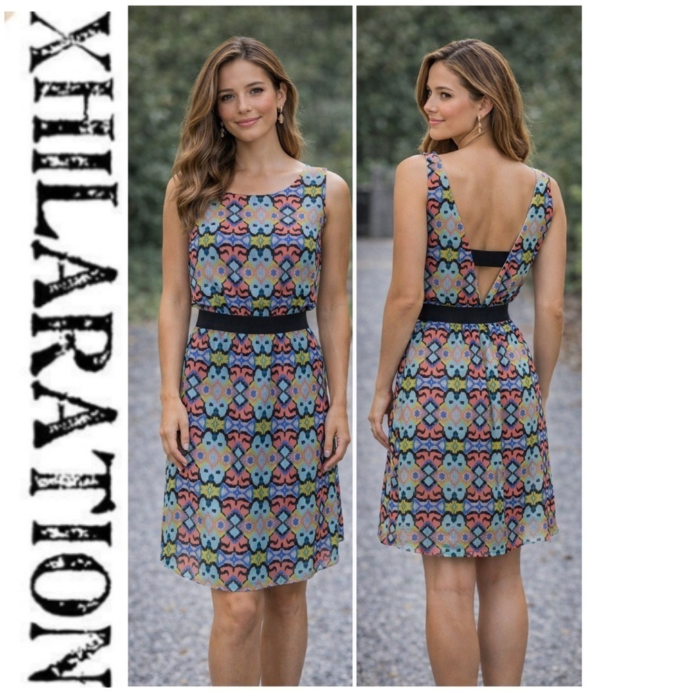 XHILARATION multicolored open v back dress